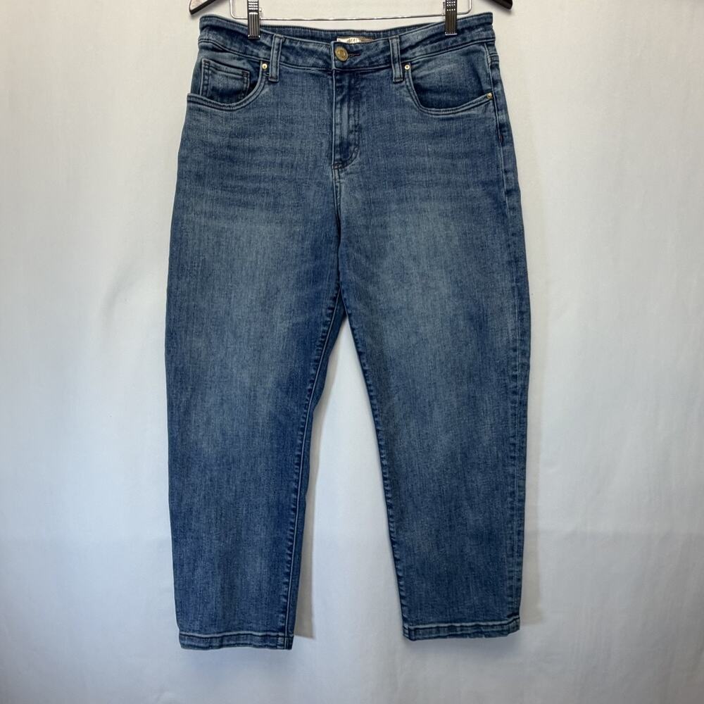KUT From The Kloth Meg Fab Ab Wide Leg Raw Hem Jeans Blue Medium Wash Size 8